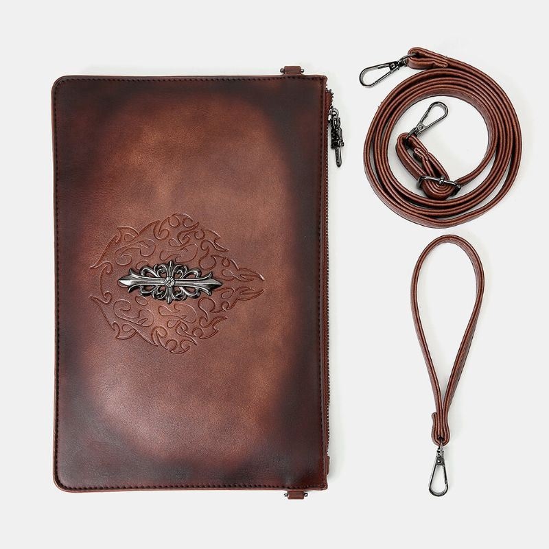 Mężczyźni Faux Leather Retro Nit Fashion Handcarry 6.3 Cal Telefon Koperta Torba Kopertówka Torba Na Nadgarstek