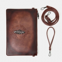 Mężczyźni Faux Leather Retro Nit Fashion Handcarry 6.3 Cal Telefon Koperta Torba Kopertówka Torba Na Nadgarstek