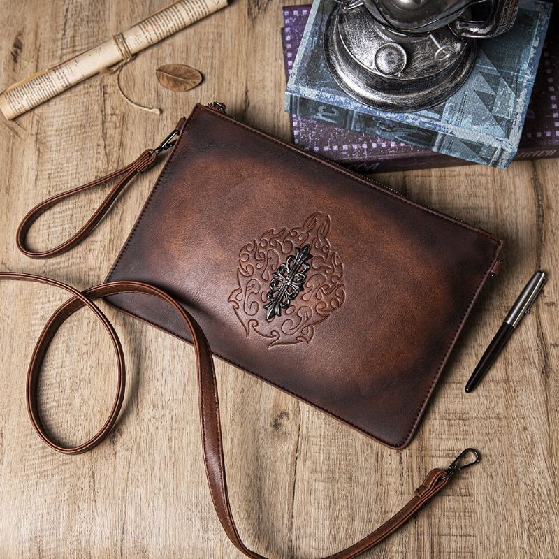 Mężczyźni Faux Leather Retro Nit Fashion Handcarry 6.3 Cal Telefon Koperta Torba Kopertówka Torba Na Nadgarstek