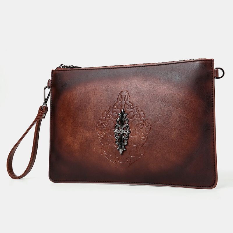 Mężczyźni Faux Leather Retro Nit Fashion Handcarry 6.3 Cal Telefon Koperta Torba Kopertówka Torba Na Nadgarstek