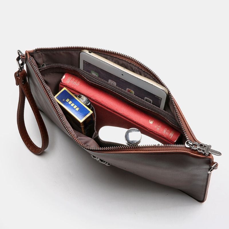 Mężczyźni Faux Leather Retro Nit Fashion Handcarry 6.3 Cal Telefon Koperta Torba Kopertówka Torba Na Nadgarstek