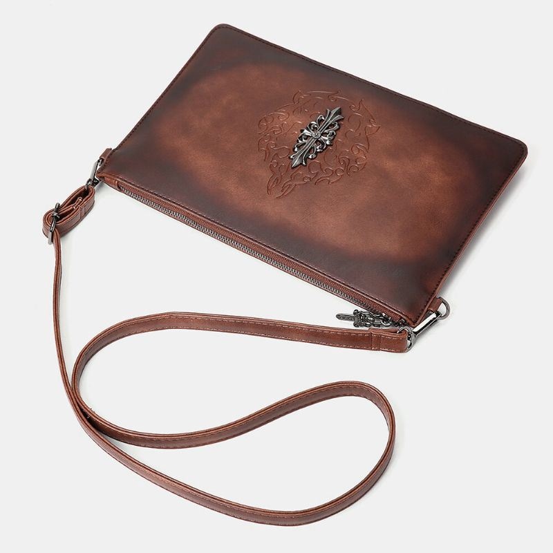 Mężczyźni Faux Leather Retro Nit Fashion Handcarry 6.3 Cal Telefon Koperta Torba Kopertówka Torba Na Nadgarstek