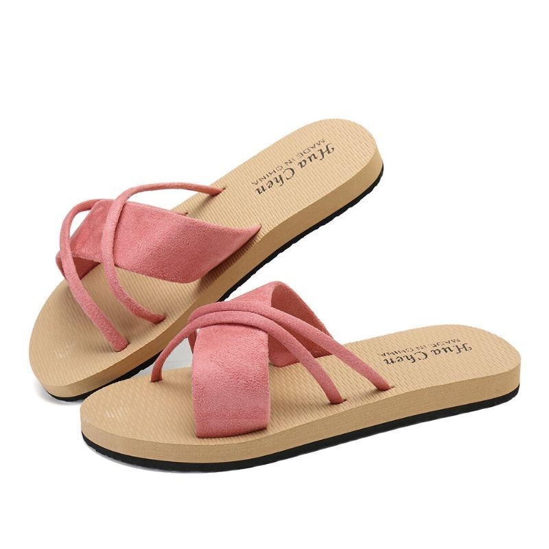 Kobiety Crossing Band Solid Color Soft Sole Flats Kapcie