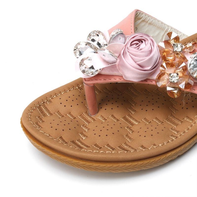 Kobiety Na Plaży Kwiaty Rhinestone Clip Toe Kapcie