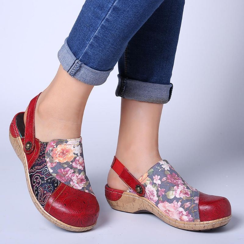 Kobiety Super Wygodne Bloom Kwiaty Łączenie Retro Wzór Szwy Slip On Mieszkania