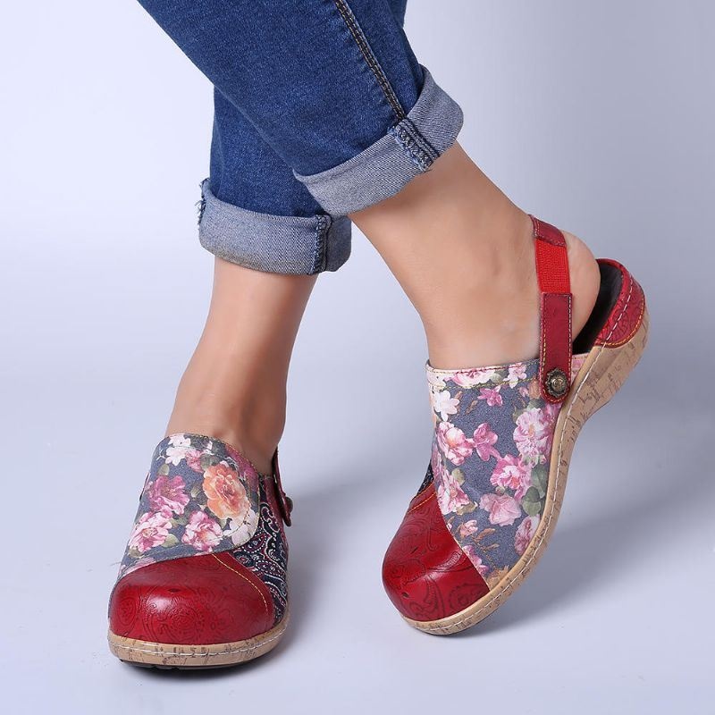 Kobiety Super Wygodne Bloom Kwiaty Łączenie Retro Wzór Szwy Slip On Mieszkania