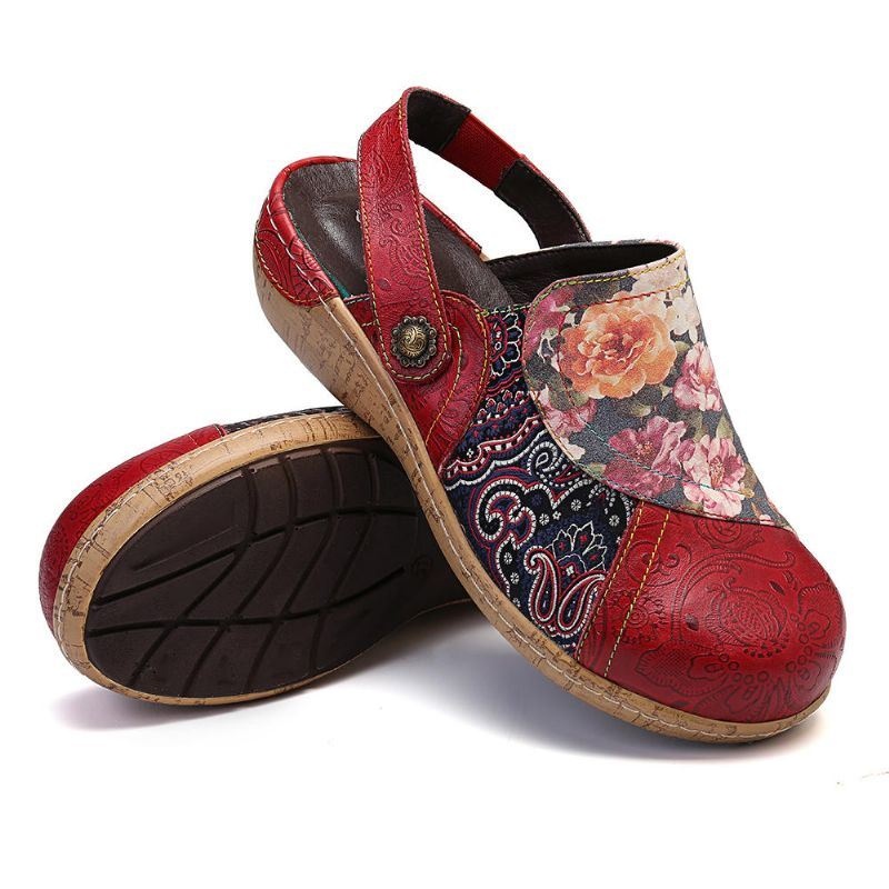 Kobiety Super Wygodne Bloom Kwiaty Łączenie Retro Wzór Szwy Slip On Mieszkania