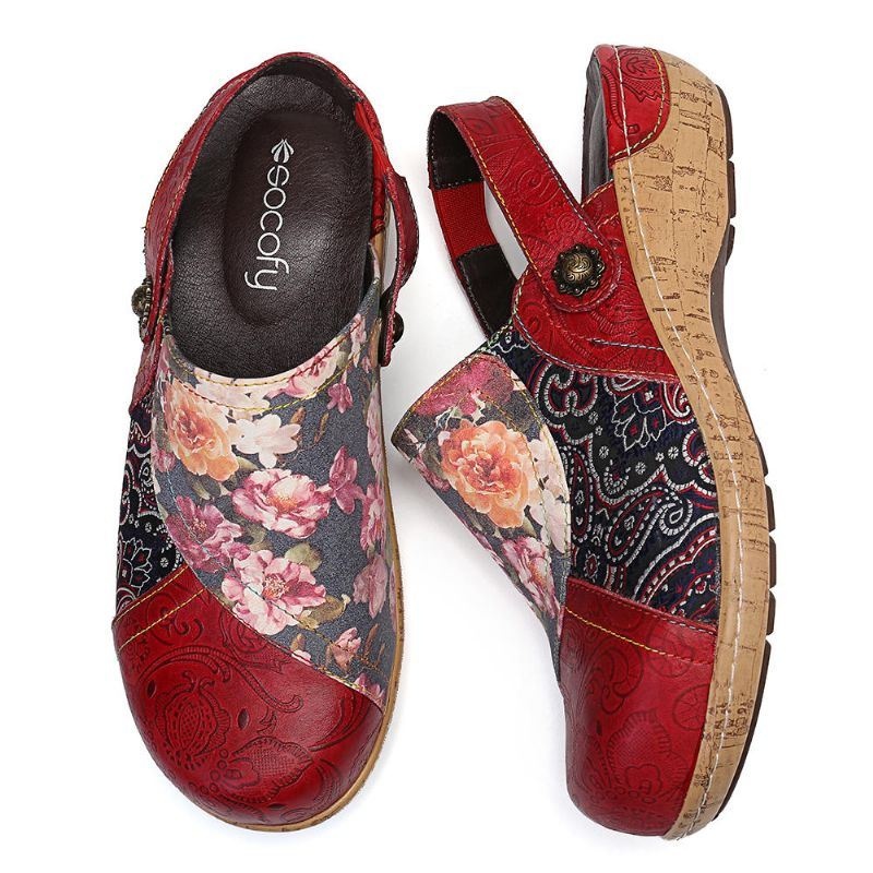 Kobiety Super Wygodne Bloom Kwiaty Łączenie Retro Wzór Szwy Slip On Mieszkania