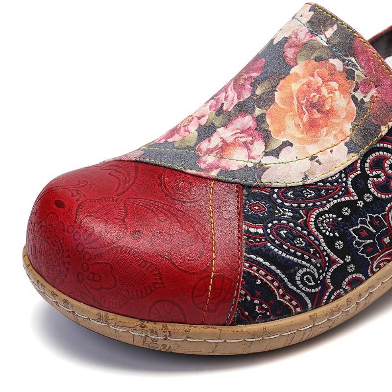 Kobiety Super Wygodne Bloom Kwiaty Łączenie Retro Wzór Szwy Slip On Mieszkania