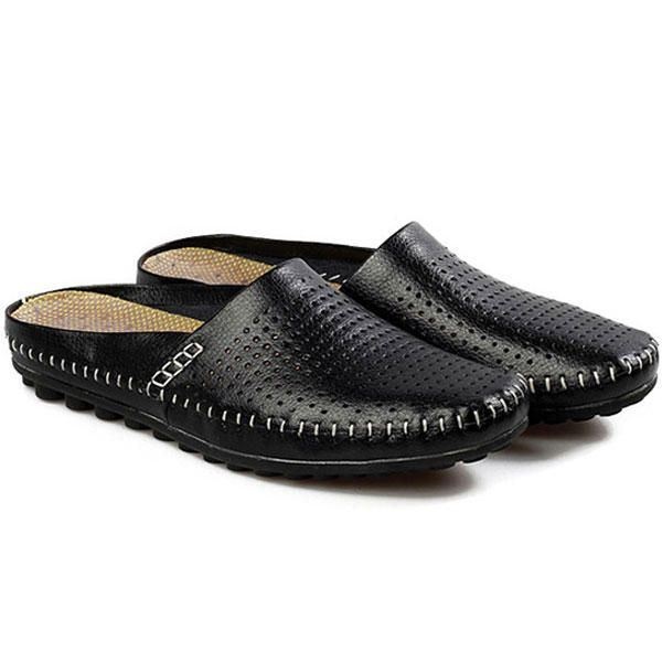 Pantofel Mężczyźni Hollow Out Casual Beach Slip On W Skórze