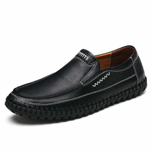 Buty Męskie Oryginalne Skórzane Ręczne Szwy Miękka Podeszwa Slip On Oksfordzie