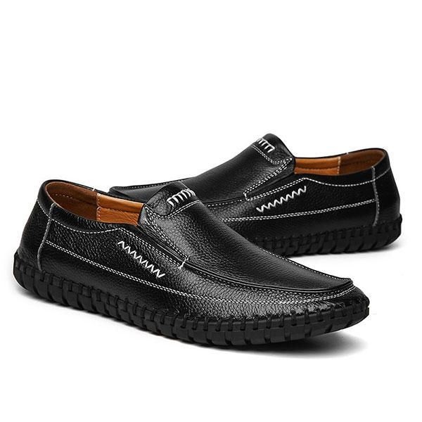 Buty Męskie Oryginalne Skórzane Ręczne Szwy Miękka Podeszwa Slip On Oksfordzie