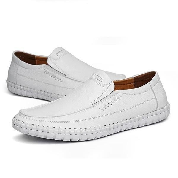 Buty Męskie Oryginalne Skórzane Ręczne Szwy Miękka Podeszwa Slip On Oksfordzie