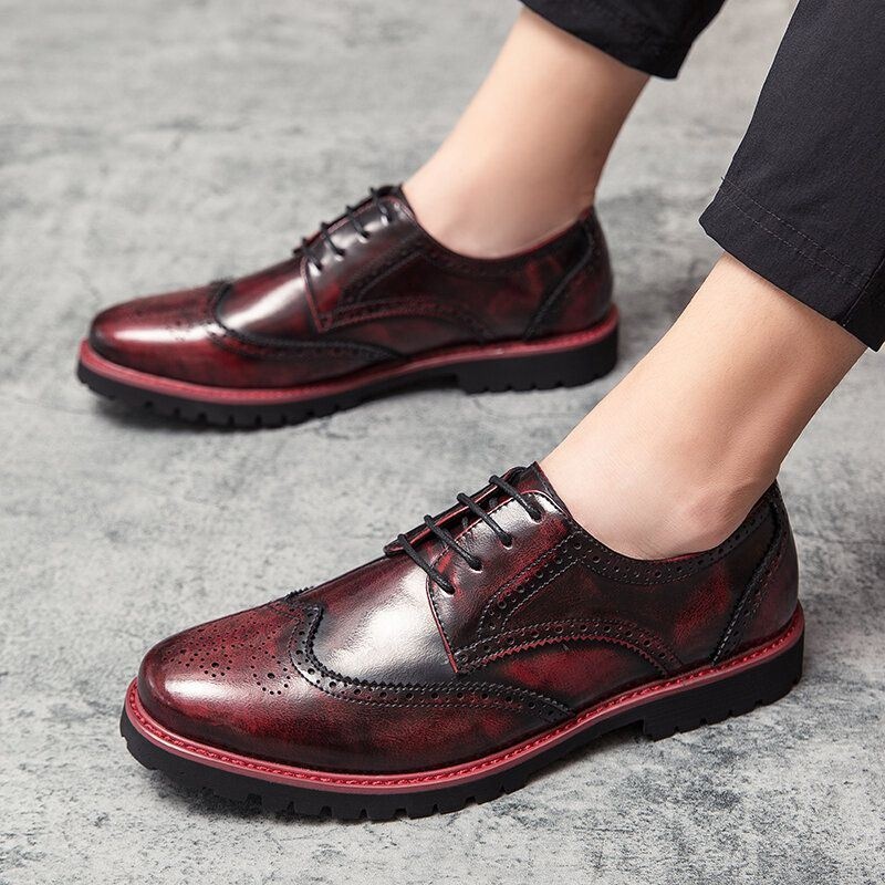 Mężczyźni Brogue Pragnął Retro Gentleman Dress Shoes