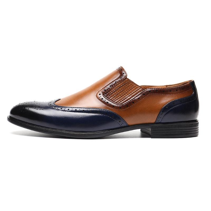 Mężczyźni Brogue Rzeźbiony Kolor Spicing Slip On Business Oksfordzie