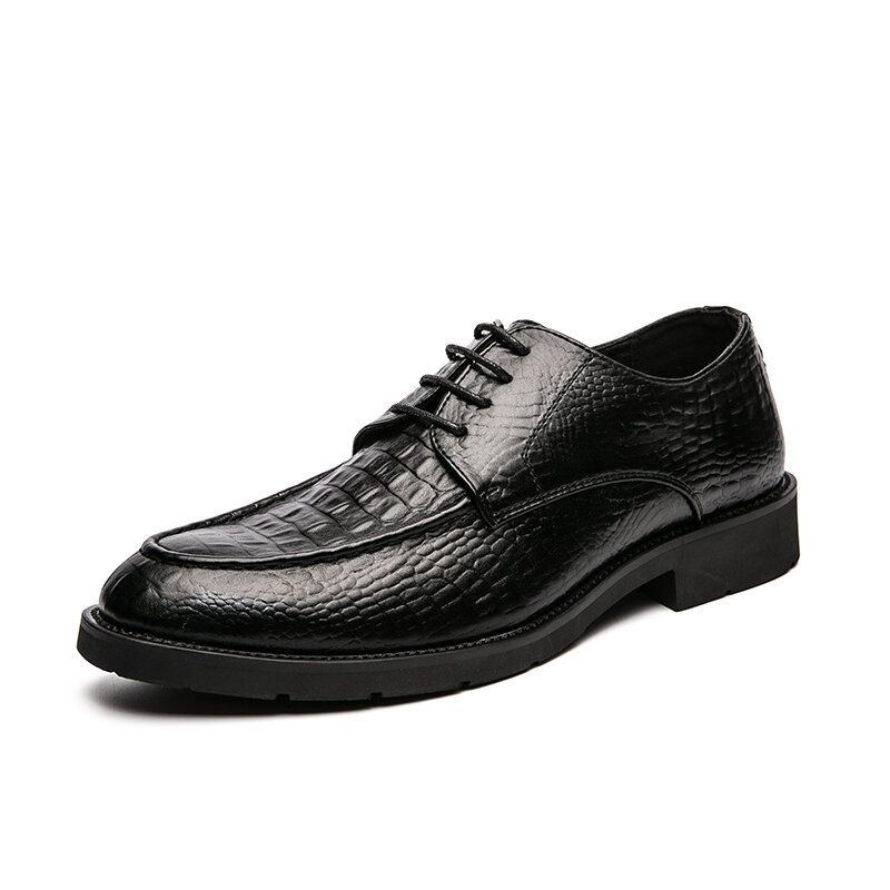 Mężczyźni Mikrofibra Oddychająca Miękka Podeszwa Krokodyl Ziarno Retro Pointy Toe Casual Business Shoes