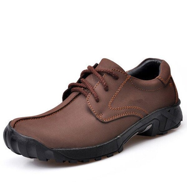 Mężczyźni Outdoor Casual Flat Lace Up Leather Mountaineering Miękkie Wygodne Buty