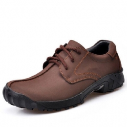 Mężczyźni Outdoor Casual Flat Lace Up Leather Mountaineering Miękkie Wygodne Buty