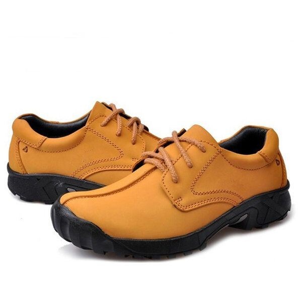 Mężczyźni Outdoor Casual Flat Lace Up Leather Mountaineering Miękkie Wygodne Buty