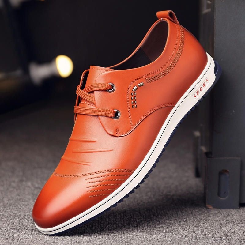 Mężczyźni Pure Color Skórzane Antypoślizgowe Miękkie Casual Business Oxfords Skórzane Buty