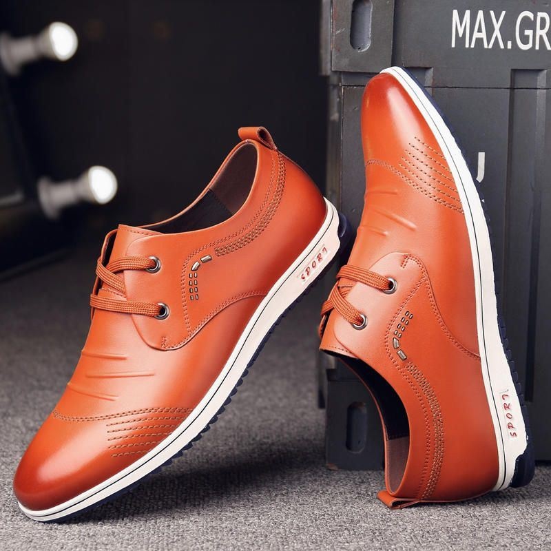 Mężczyźni Pure Color Skórzane Antypoślizgowe Miękkie Casual Business Oxfords Skórzane Buty