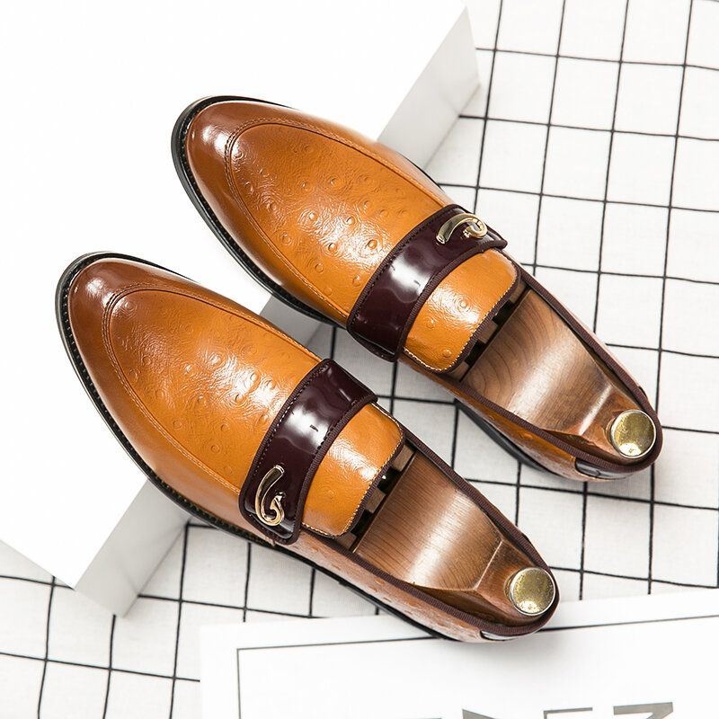 Mężczyźni Retro Metal Łączenie Skórzane Wygodne Slip On Business Casual Delikatne Buty