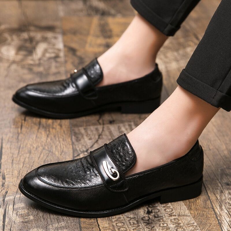 Mężczyźni Retro Metal Łączenie Skórzane Wygodne Slip On Business Casual Delikatne Buty