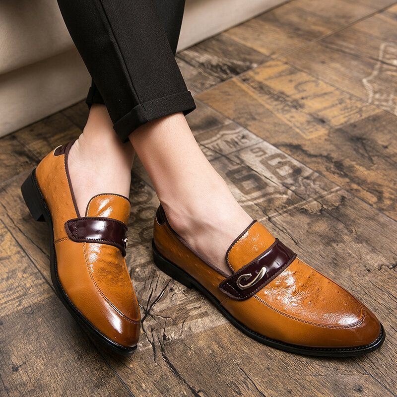 Mężczyźni Retro Metal Łączenie Skórzane Wygodne Slip On Business Casual Delikatne Buty