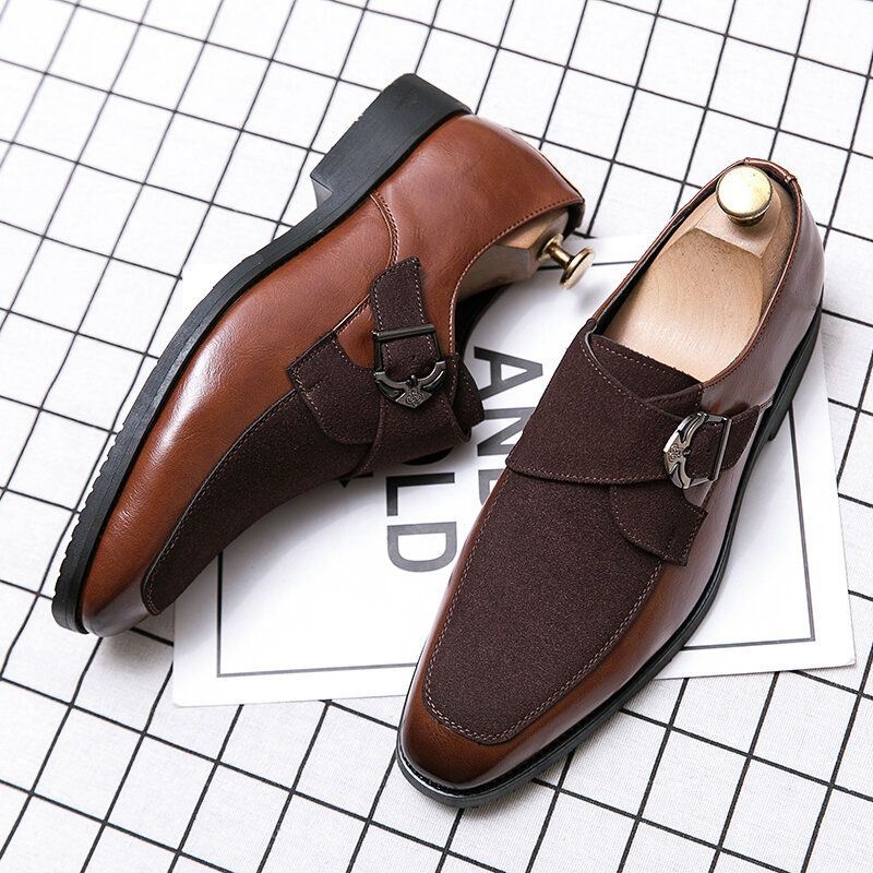 Mężczyźni Retro Metalowa Klamra Skórzane Łączenie Syntetyczny Zamsz Wygodne Do Noszenia Business Casual Shoes