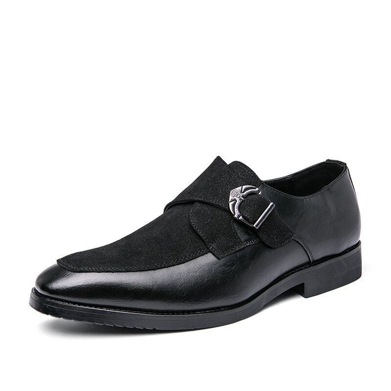 Mężczyźni Retro Metalowa Klamra Skórzane Łączenie Syntetyczny Zamsz Wygodne Do Noszenia Business Casual Shoes