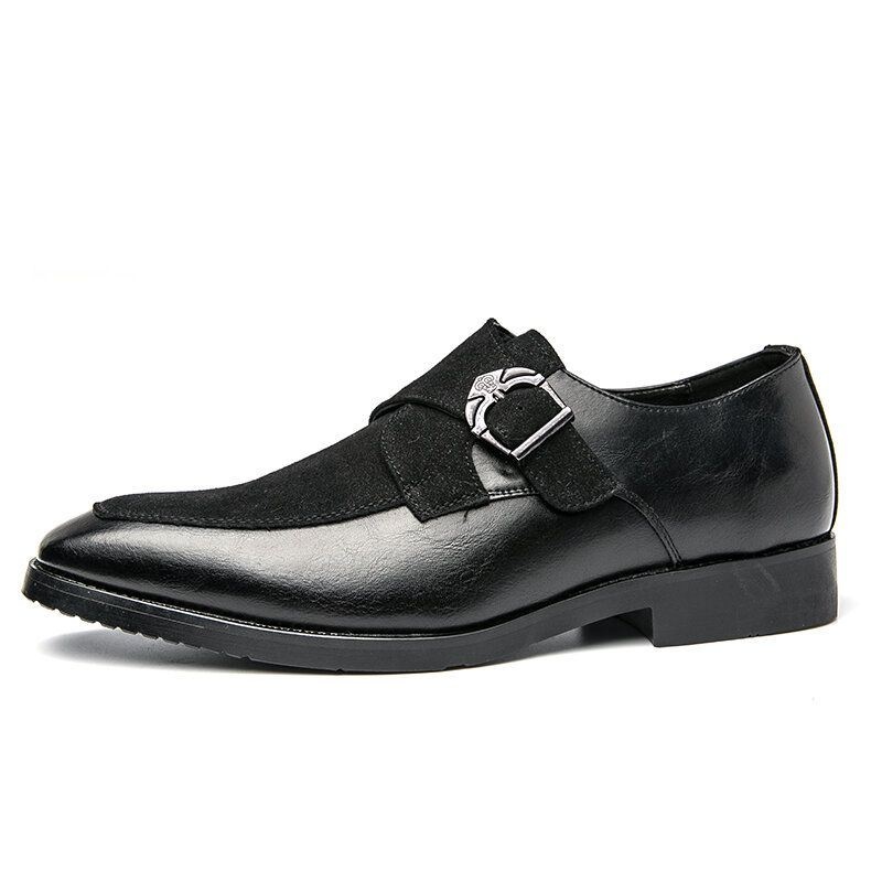 Mężczyźni Retro Metalowa Klamra Skórzane Łączenie Syntetyczny Zamsz Wygodne Do Noszenia Business Casual Shoes