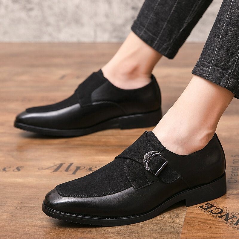 Mężczyźni Retro Metalowa Klamra Skórzane Łączenie Syntetyczny Zamsz Wygodne Do Noszenia Business Casual Shoes