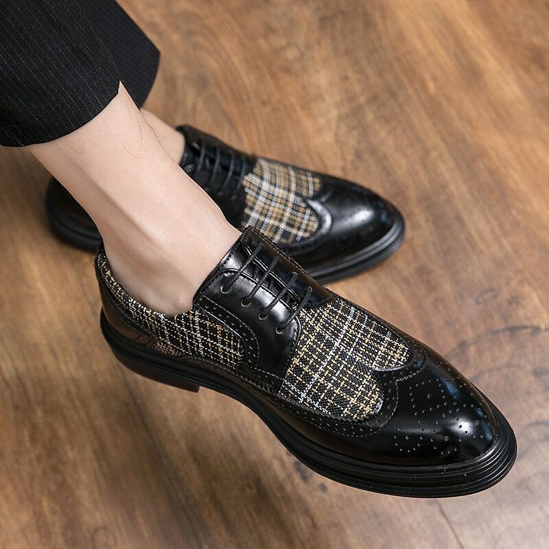 Mężczyźni Retro Splicing Dress Shoes Lace Up Brogue Formalne Buty