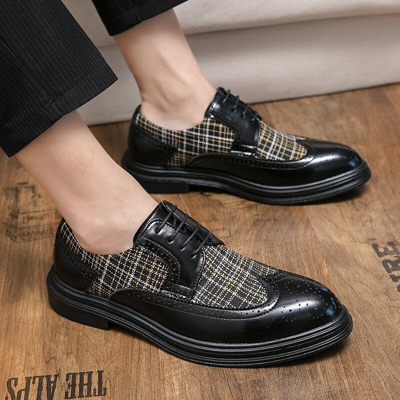 Mężczyźni Retro Splicing Dress Shoes Lace Up Brogue Formalne Buty