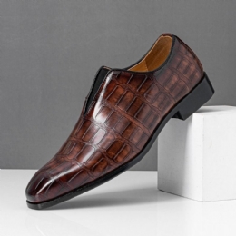 Mężczyźni Skórzana Miękka Podeszwa Pointy Toe Wzór Krokodyla Slip On Casual Dress Shoes