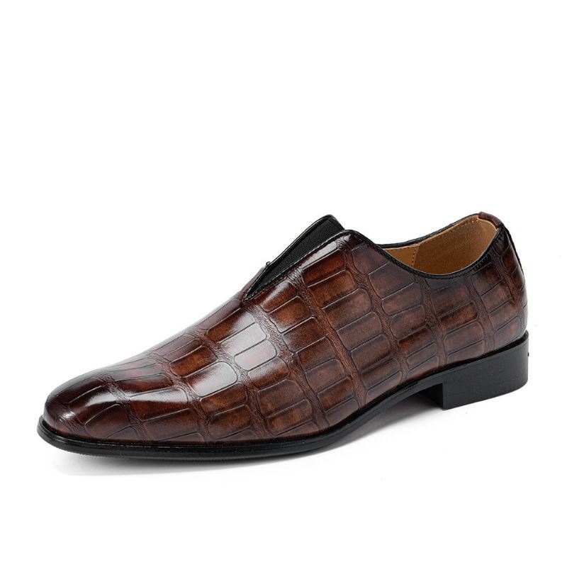 Mężczyźni Skórzana Miękka Podeszwa Pointy Toe Wzór Krokodyla Slip On Casual Dress Shoes