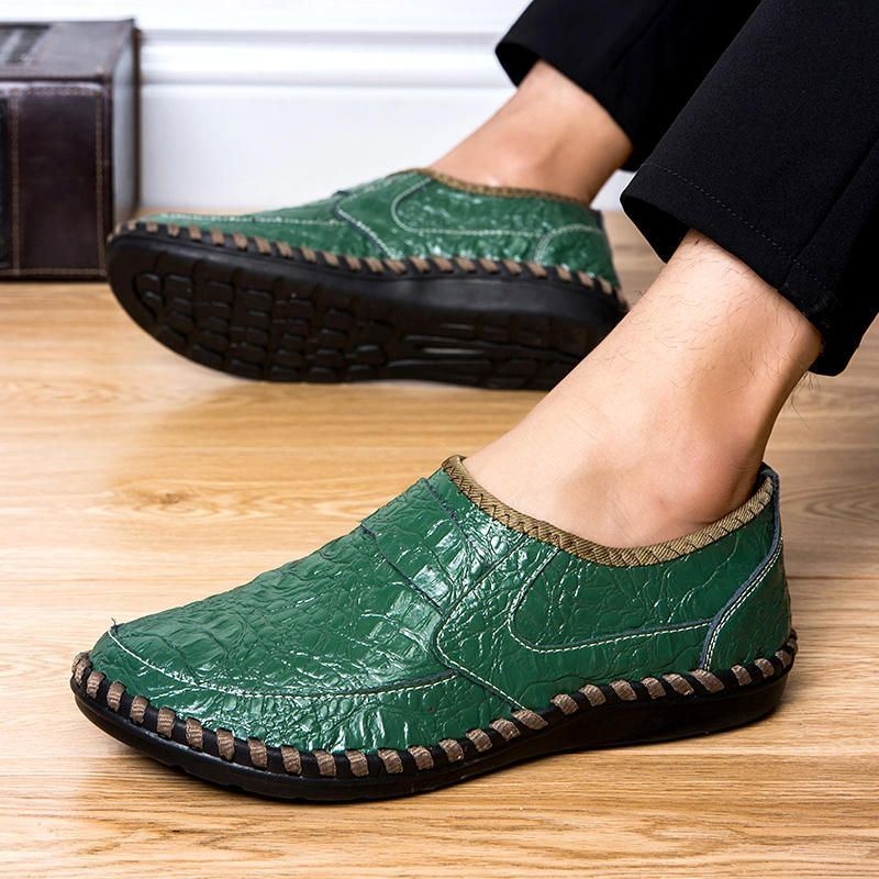 Męska Miękka Skóra Bydlęca Ręcznie Szyta Casual Slip On Business Oxfords