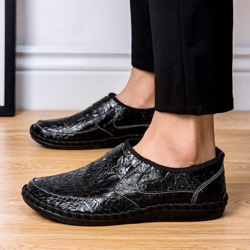 Męska Miękka Skóra Bydlęca Ręcznie Szyta Casual Slip On Business Oxfords