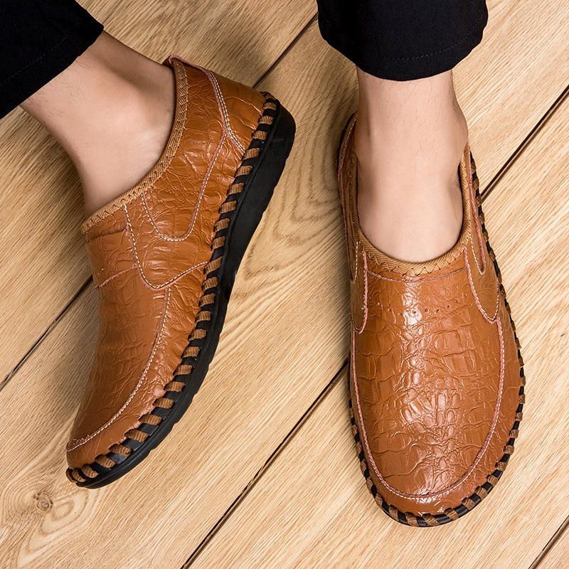 Męska Miękka Skóra Bydlęca Ręcznie Szyta Casual Slip On Business Oxfords