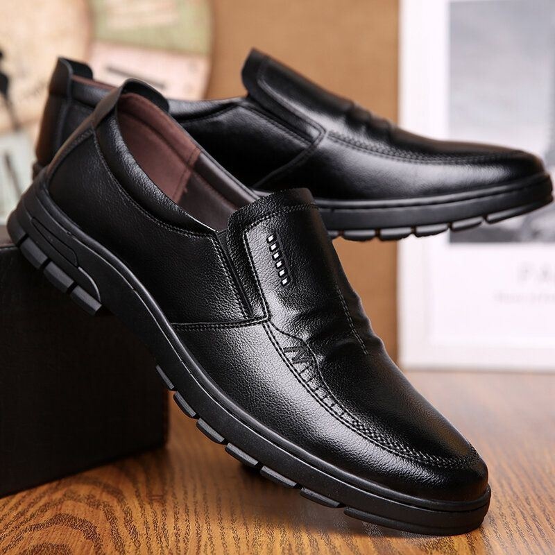 Męska Skóra Bydlęca Miękka Dno Wsuwana Na Ciepłą Podszewkę Wygodna Sukienka Casual Business Shoes