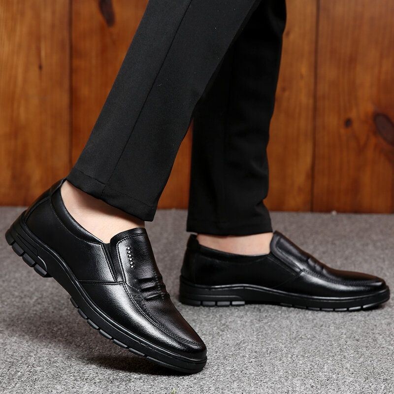 Męska Skóra Bydlęca Miękka Dno Wsuwana Na Ciepłą Podszewkę Wygodna Sukienka Casual Business Shoes