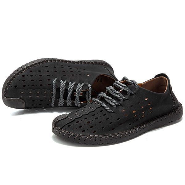 Męskie Brytyjskie Szwy Ręczne Hollow Out Lace Up Casual Mieszkania