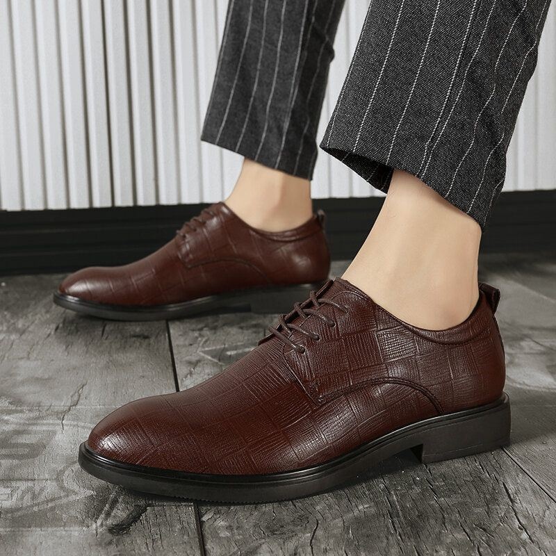 Męskie Business Casual Antypoślizgowe Sznurowane Buty Z Kratą