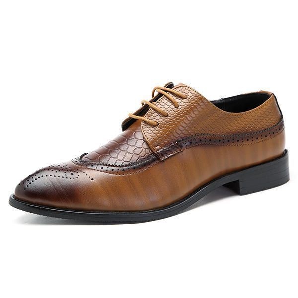 Męskie Buty W Stylu Brogue Z Prawdziwej Skóry Pointed Toe Biznesowe Formalne Buty