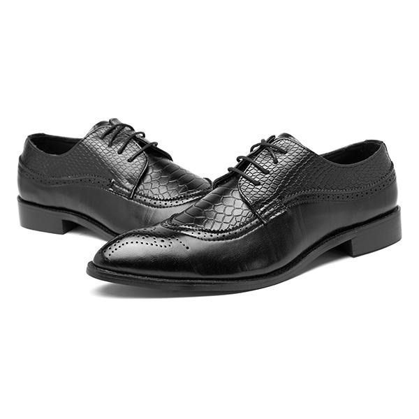 Męskie Buty W Stylu Brogue Z Prawdziwej Skóry Pointed Toe Biznesowe Formalne Buty