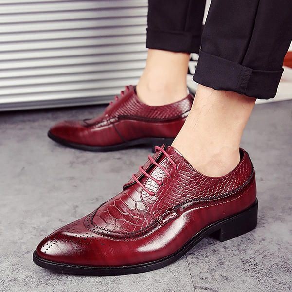 Męskie Buty W Stylu Brogue Z Prawdziwej Skóry Pointed Toe Biznesowe Formalne Buty