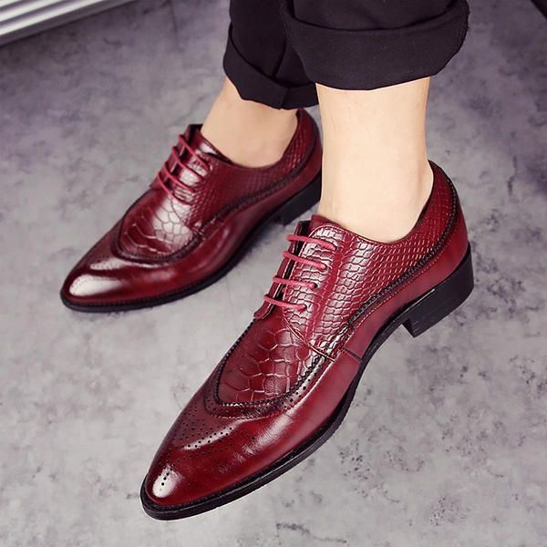 Męskie Buty W Stylu Brogue Z Prawdziwej Skóry Pointed Toe Biznesowe Formalne Buty