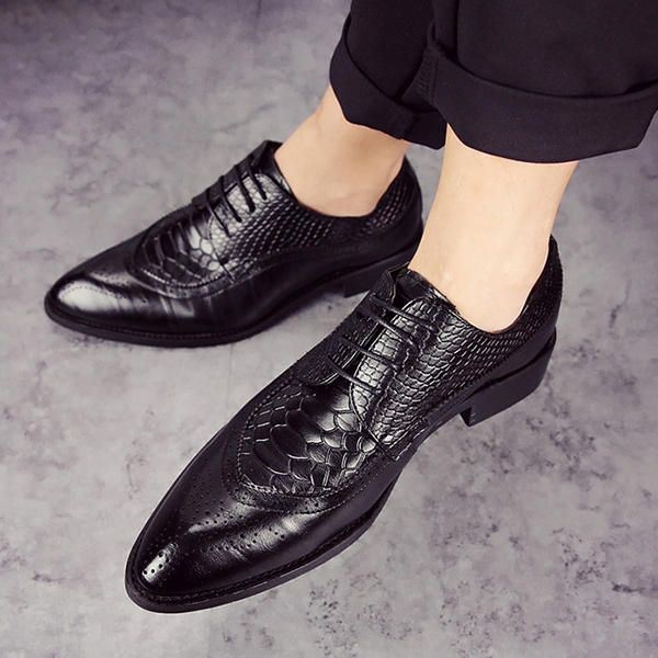 Męskie Buty W Stylu Brogue Z Prawdziwej Skóry Pointed Toe Biznesowe Formalne Buty