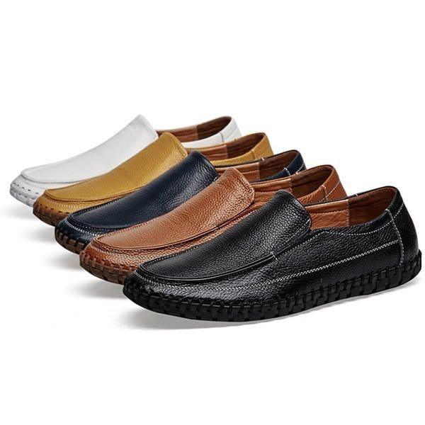 Męskie Buty Z Miękkiej Skóry W Kolorze Pure Color Slip On Casual Flat Oxfords