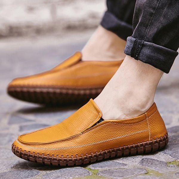 Męskie Buty Z Miękkiej Skóry W Kolorze Pure Color Slip On Casual Flat Oxfords